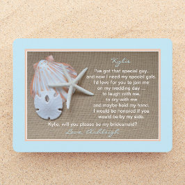 Kommer du att bli min bridesaid Beach Blue Burlap- Inbjudningar