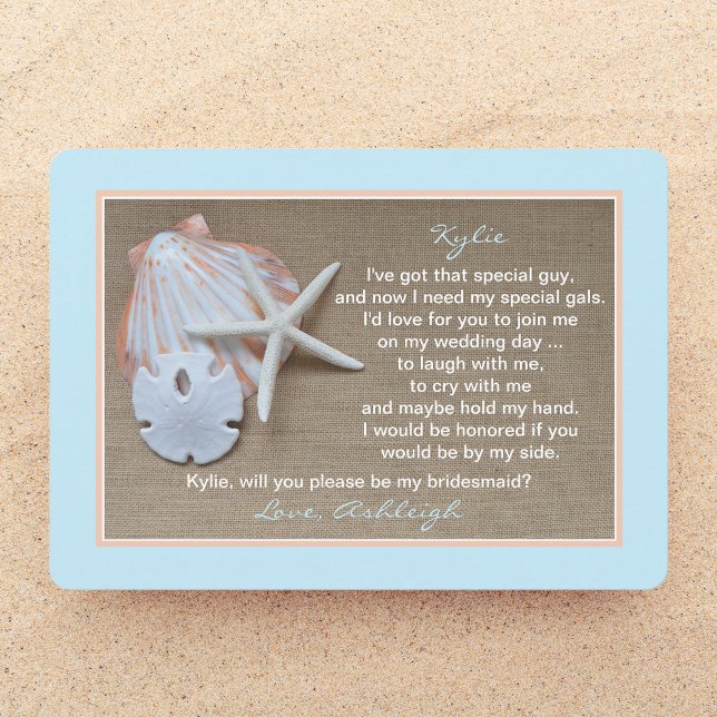 Kommer du att bli min bridesaid Beach Blue Burlap- Inbjudningar (Skapare uppladdad)