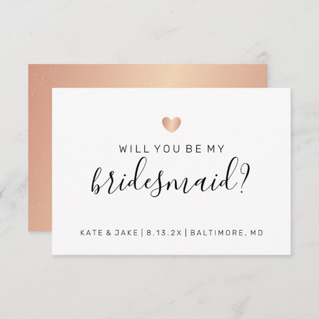 Kommer du att bli min bridesaid Confetti Ro Guld H Inbjudningar (Fram/baksida)