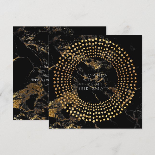 Kommer du att bli min bridesaid Guld Black Marble? Inbjudningar (Fram/baksida)