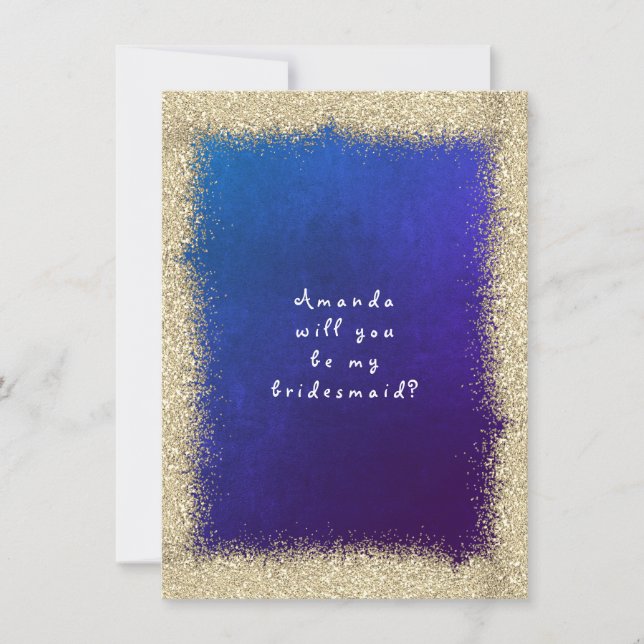 Kommer du att bli min bridesaid Guld Glitter Cobal Inbjudningar (Framsida)