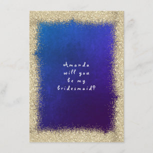 Kommer du att bli min bridesaid Guld Glitter Cobal Inbjudningar