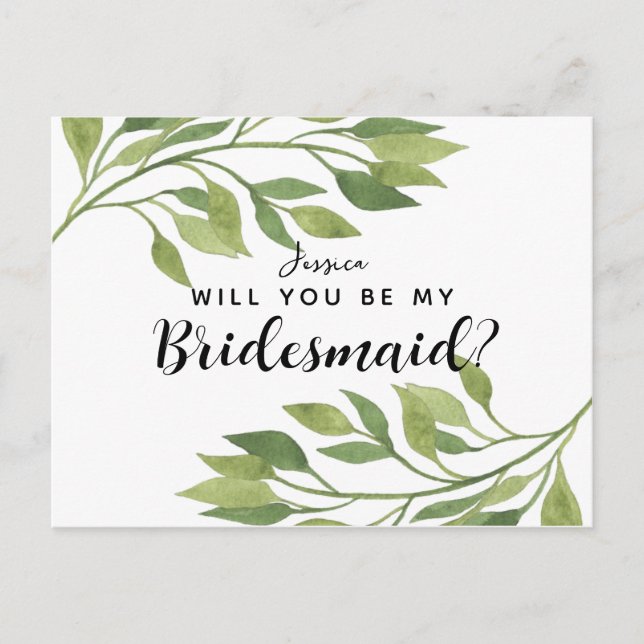 Kommer du att bli min bridesaid vycard Greenery lö Inbjudan Vykort (Framsida)