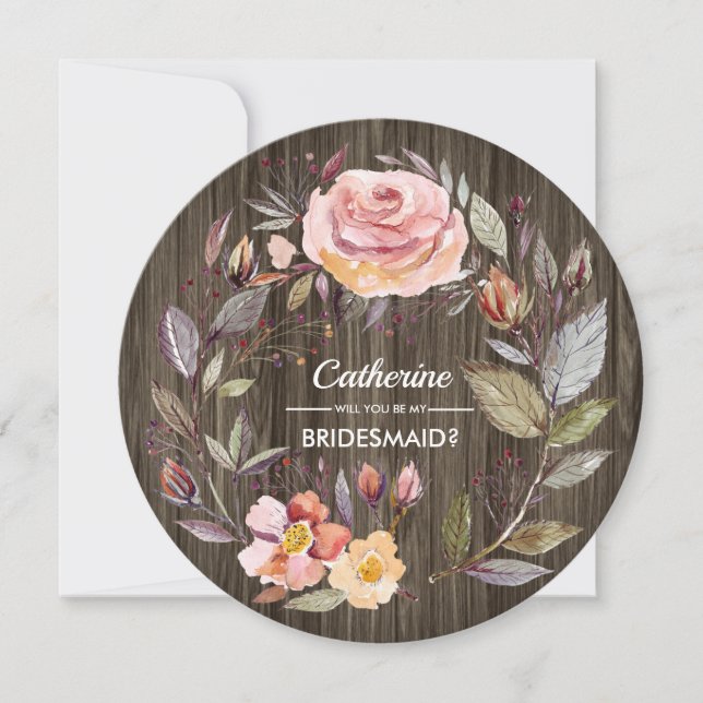 Kommer du att bli min Bridesmaid? Barn Wood Blommi Inbjudningar (Framsida)
