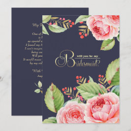 Kommer du att bli min Bridesmaid? Blå Blommigt i f Inbjudningar