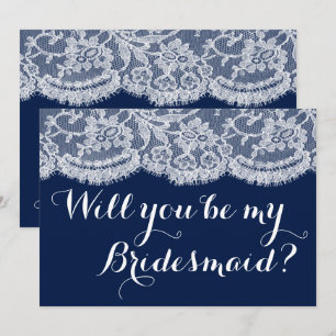 Kommer du att bli min Bridesmaid? Blå och vit Snör Inbjudningar