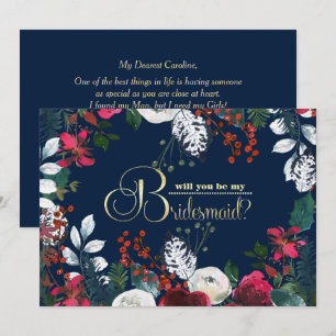 Kommer du att bli min Bridesmaid? Blåburgundy Inbjudningar