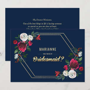 Kommer du att bli min Bridesmaid? Blåburgundy Inbjudningar