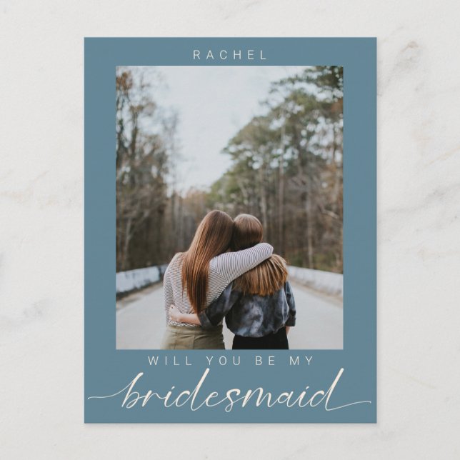 Kommer du att bli min Bridesmaid-blåfoto Modern? Vykort (Framsida)