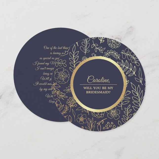 Kommer du att bli min Bridesmaid? Blommigten Navy  Inbjudningar (Fram/baksida)