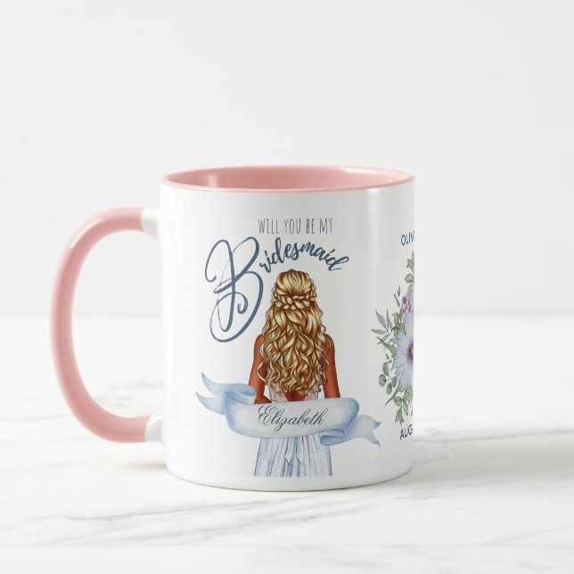 Kommer du att bli min BRIDESMAID Blond Hair Frieri Mugg (Vänster)
