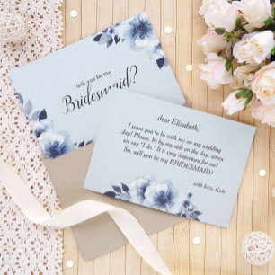 Kommer du att bli min bridesmaid Blue Anemones Flo Inbjudningar