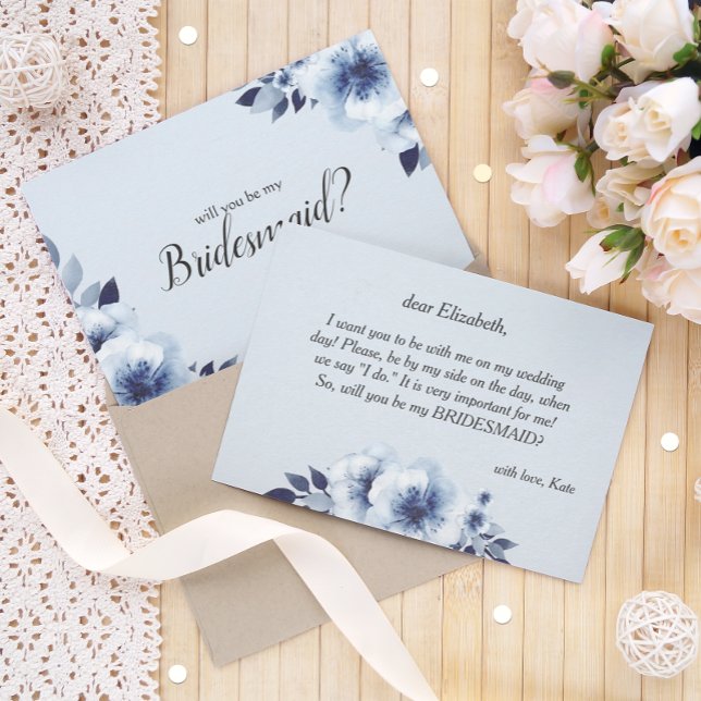 Kommer du att bli min bridesmaid Blue Anemones Flo Inbjudningar (Skapare uppladdad)