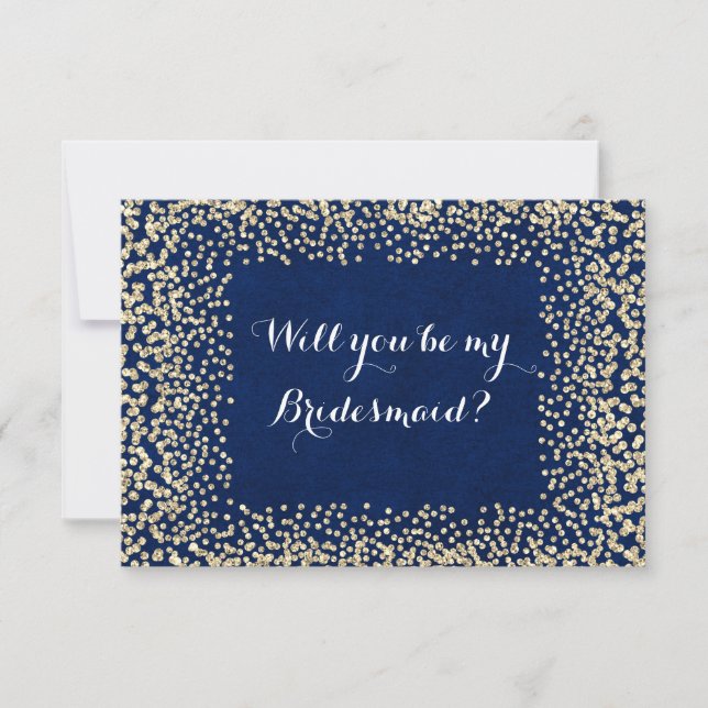Kommer du att bli min bridesmaid Blue Guld Inbjudningar (Framsida)