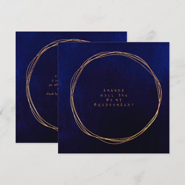 Kommer du att bli min bridesmaid Blue Navy Velvet? Inbjudningar (Fram/baksida)