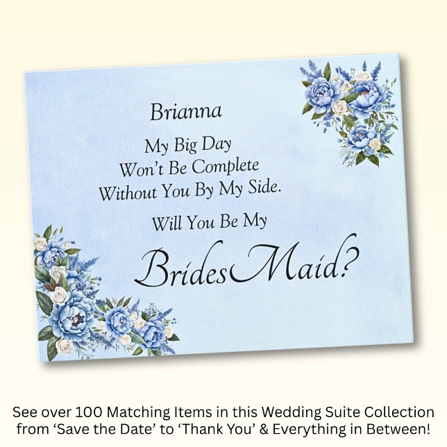 Kommer du att bli min Bridesmaid? Blue Peony Card (Skapare uppladdad)