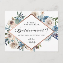 Kommer du att bli min Bridesmaid Boho Dusty Blue-B Inbjudan Vykort