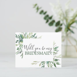 Kommer du att bli min Bridesmaid Botanical Grey An Meddelande Vykort