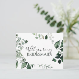 Kommer du att bli min Bridesmaid Botanical Grey An Meddelande Vykort