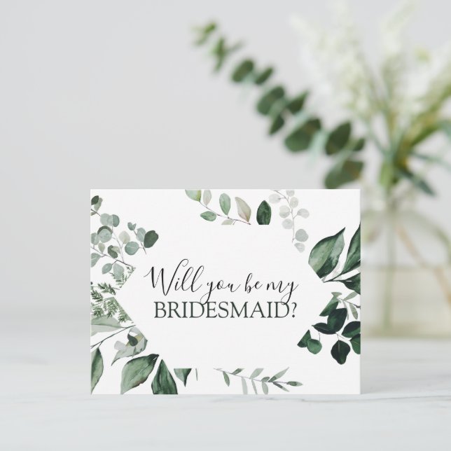 Kommer du att bli min Bridesmaid Botanical Grey An Meddelande Vykort (Stående Fram)