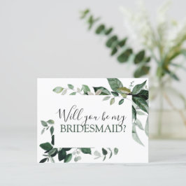 Kommer du att bli min Bridesmaid Botanical Grey An Meddelande Vykort
