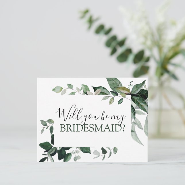 Kommer du att bli min Bridesmaid Botanical Grey An Meddelande Vykort (Stående Fram)