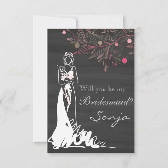 Kommer du att bli min Bridesmaid - Bride and Flowe Inbjudningar (Framsida)