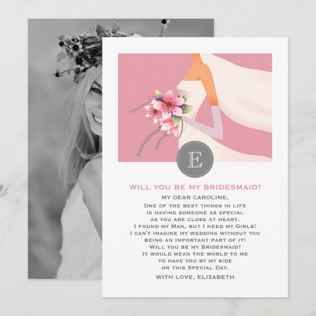 Kommer du att bli min Bridesmaid? Bride Silhouette Inbjudningar (Fram/baksida)