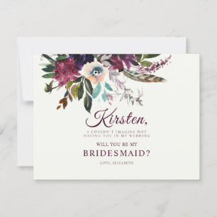 Kommer du att bli min Bridesmaid Burgundy Blommigt Vykort