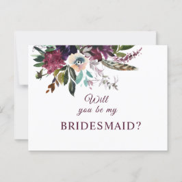 Kommer du att bli min Bridesmaid Burgundy-Blommigt Vykort