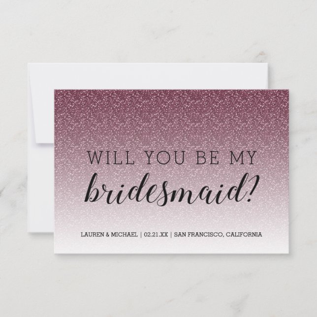 Kommer du att bli min Bridesmaid Burgundy Glitter  Inbjudningar (Framsida)
