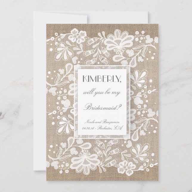 Kommer du att bli min Bridesmaid Burlap och Snöre  Inbjudningar (Framsida)