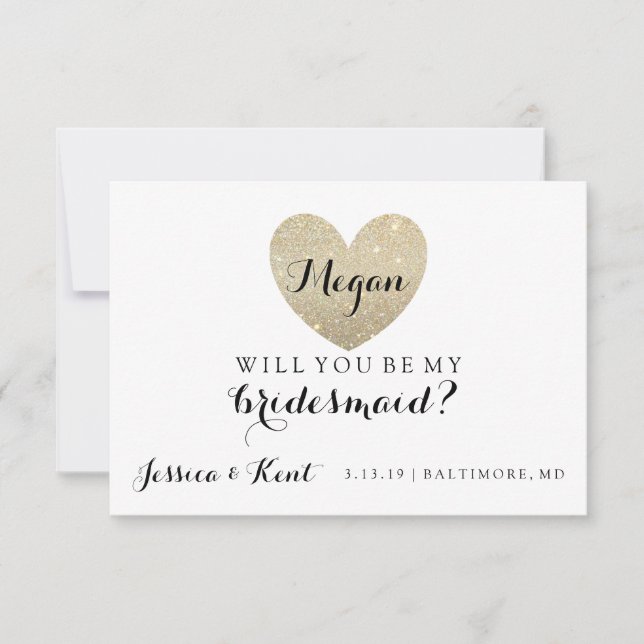 Kommer du att bli min Bridesmaid Card-Glitter Hear Inbjudningar (Framsida)