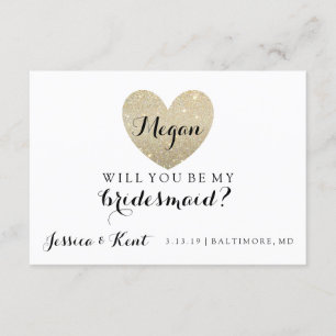 Kommer du att bli min Bridesmaid Card-Glitter Hear Inbjudningar