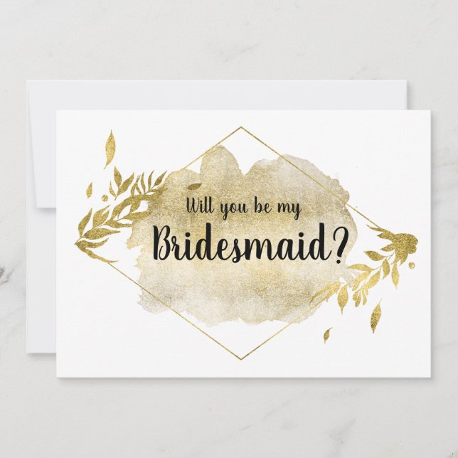 Kommer du att bli min Bridesmaid Card Guld Foliage Inbjudningar (Framsida)