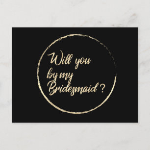 Kommer du att bli min bridesmaid Circle Wand Black Inbjudan Vykort