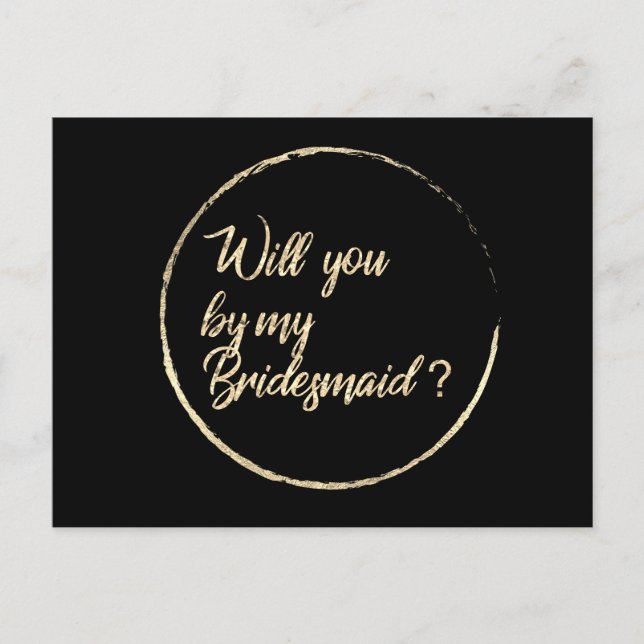 Kommer du att bli min bridesmaid Circle Wand Black Inbjudan Vykort (Framsida)