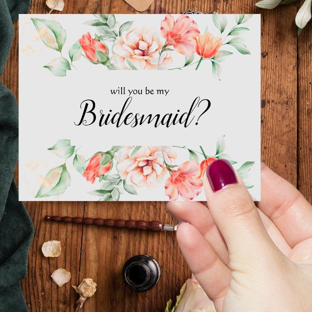 Kommer du att bli min bridesmaid Coral Ro Watercol Inbjudningar (Coral Rose Watercolor Bridesmaid!)