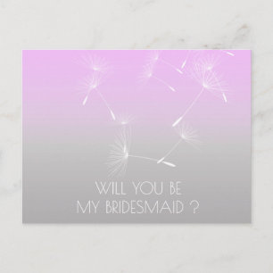 Kommer du att bli min Bridesmaid Dandelion Lavanda Inbjudan Vykort