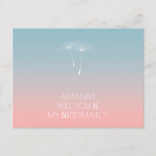 Kommer du att bli min Bridesmaid Dandelion Powder Inbjudan Vykort