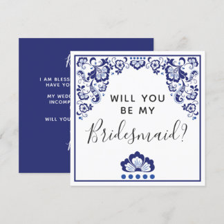 Kommer du att bli min Bridesmaid? Delfts Blauw Del Inbjudningar