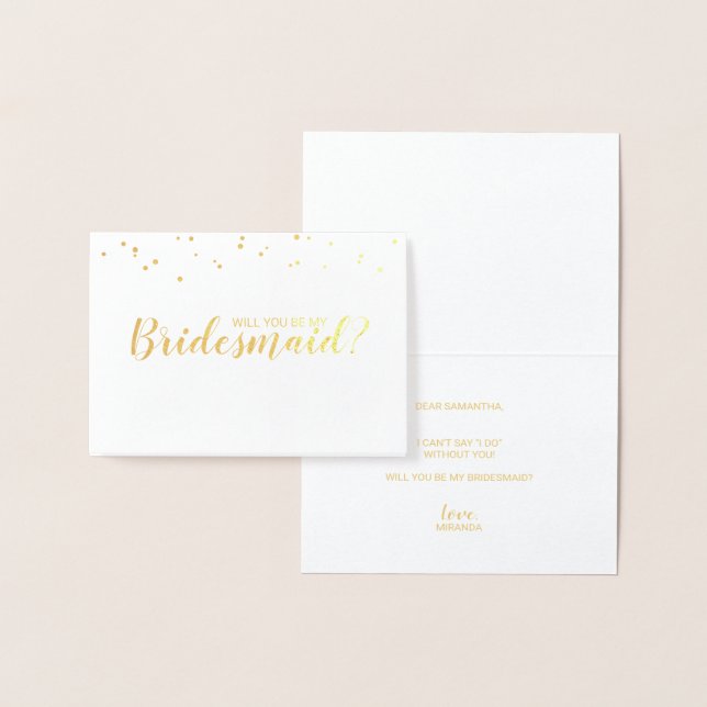 Kommer du att bli min Bridesmaid? Elegant Confetti Folierat Kort (Display)