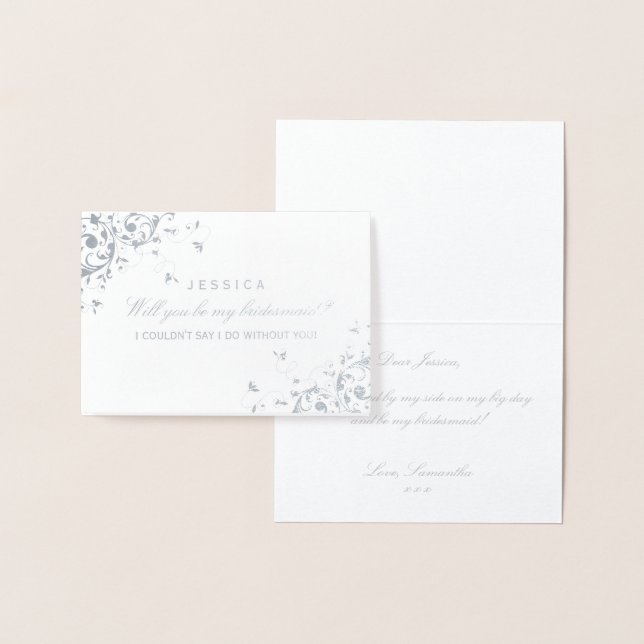 Kommer du att bli min Bridesmaid? Elegant Swirl Folierat Kort (Display)
