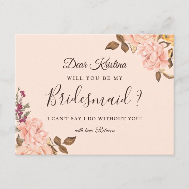 Kommer du att bli min Bridesmaid Elegant Victoria- Inbjudan Vykort (Framsida)