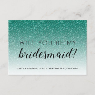 Kommer du att bli min Bridesmaid Emerald Glitter O Inbjudningar