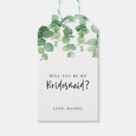 Kommer du att bli min Bridesmaid Eucalyptus Bröllo Presentetikett