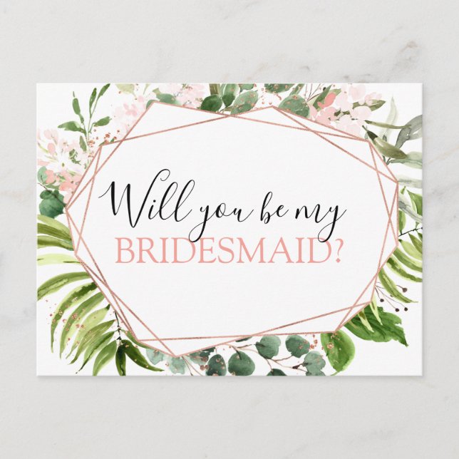 Kommer du att bli min Bridesmaid Eucalyptus Greene Meddelande Vykort (Framsida)