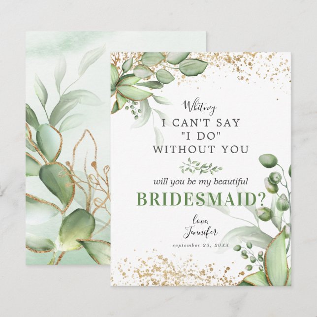 Kommer du att bli min Bridesmaid? | Eucalyptus Inbjudningar (Fram/baksida)