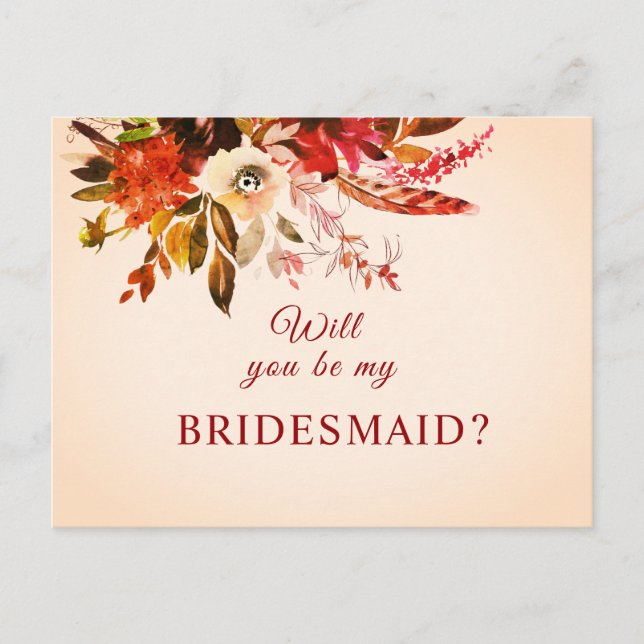 Kommer du att bli min Bridesmaid Fall Blommigt  Iv Vykort (Framsida)