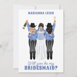 Kommer du att bli min Bridesmaid? Flickor i Denim Inbjudningar